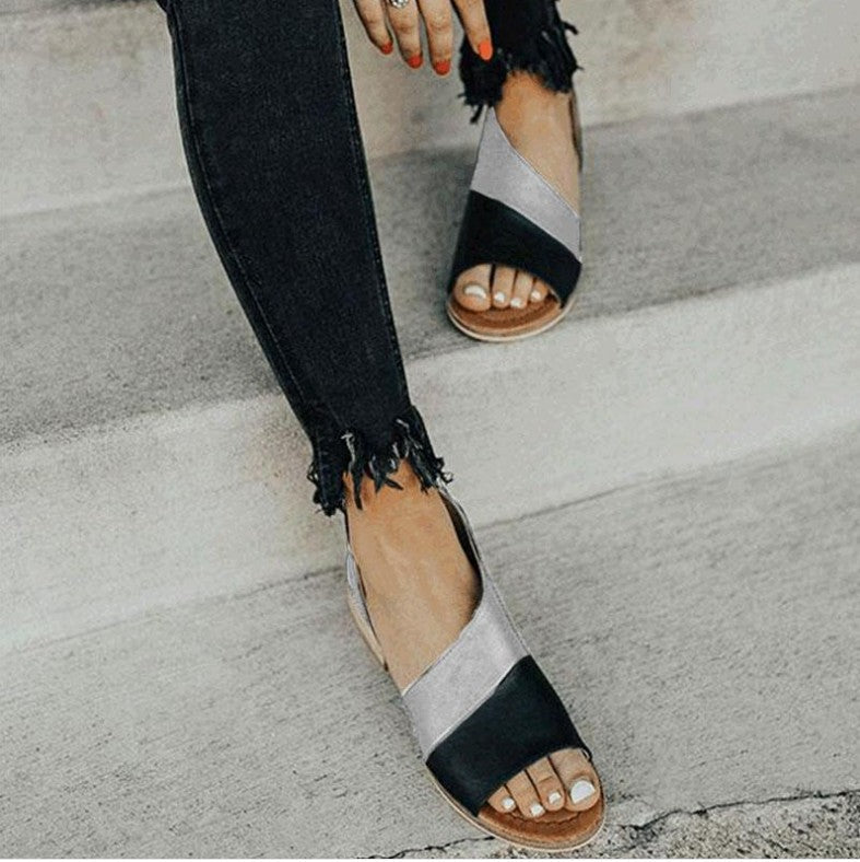 Strivana | Leren sandalen met open teen - Lage blokhak, chique zomer dress sandalen