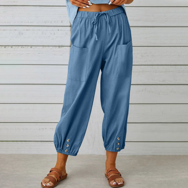 Aneliya | Damesbroek met hoge taille en losse wijde pijpen - rechte casual zomerbroek