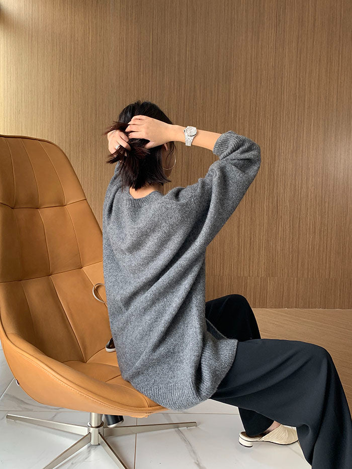 Inger | Klassieke gebreide V-hals trui voor dames – Losvallende pullover, warme kasjmiermix