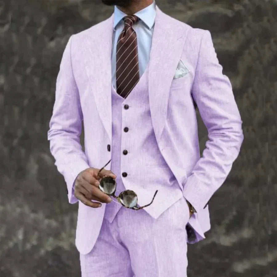 Henricus | Herenpak 3-delig linnen - Elegante blazer, colbert & pantalonset, lichtgewicht formele outfit
