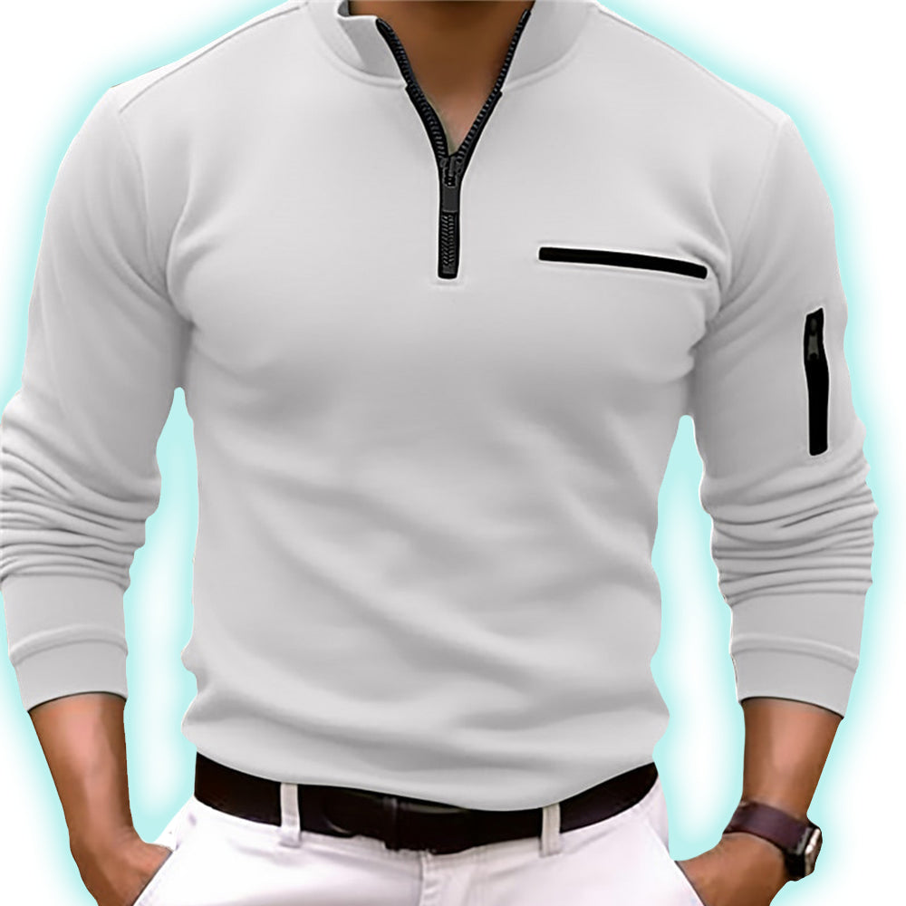 Sethan | Casual herenoverhemd met lange mouwen en ritskraag - Slim Fit, lichtgewicht, streetwearstijl