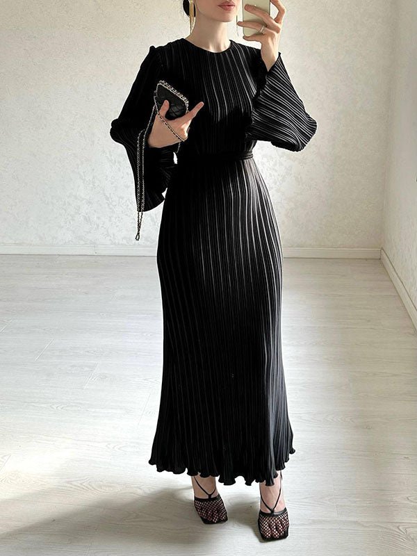 Evette | Geplooide Maxi Dress met lange mouwen - Elegante, vloeiende jurk