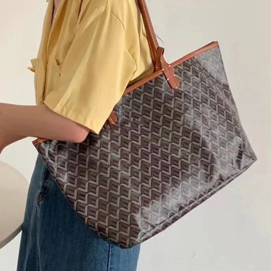 VeroTote | Elegante Leren Schoudertas, Stijlvolle Gedrukte Ontwerp draagtas