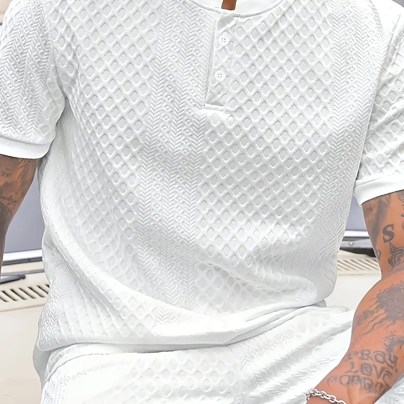 Damjan | Heren Casual Business Henley Poloshirt - Jacquard Kraag T-shirt