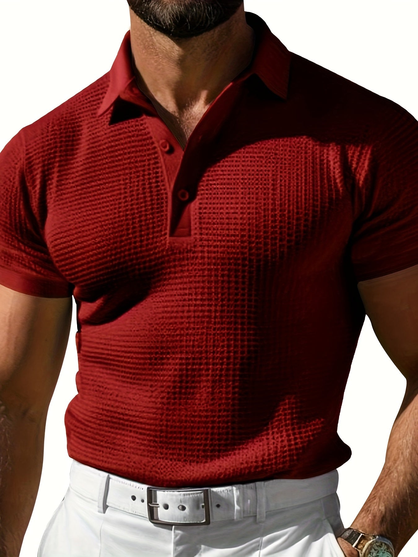 Wade | Wafel gebreid heren poloshirt - stijlvolle casual top