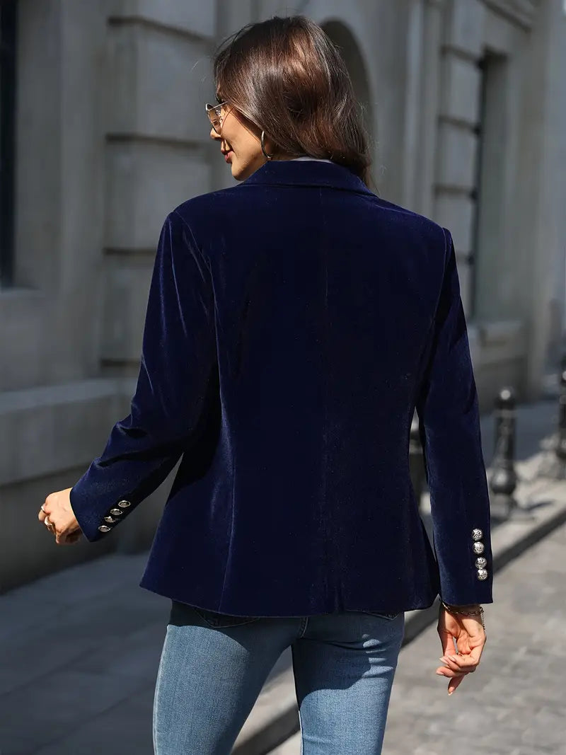 Petrina | Retro fluwelen blazer voor dames – Klassiek getailleerd jasje met gouden knopen