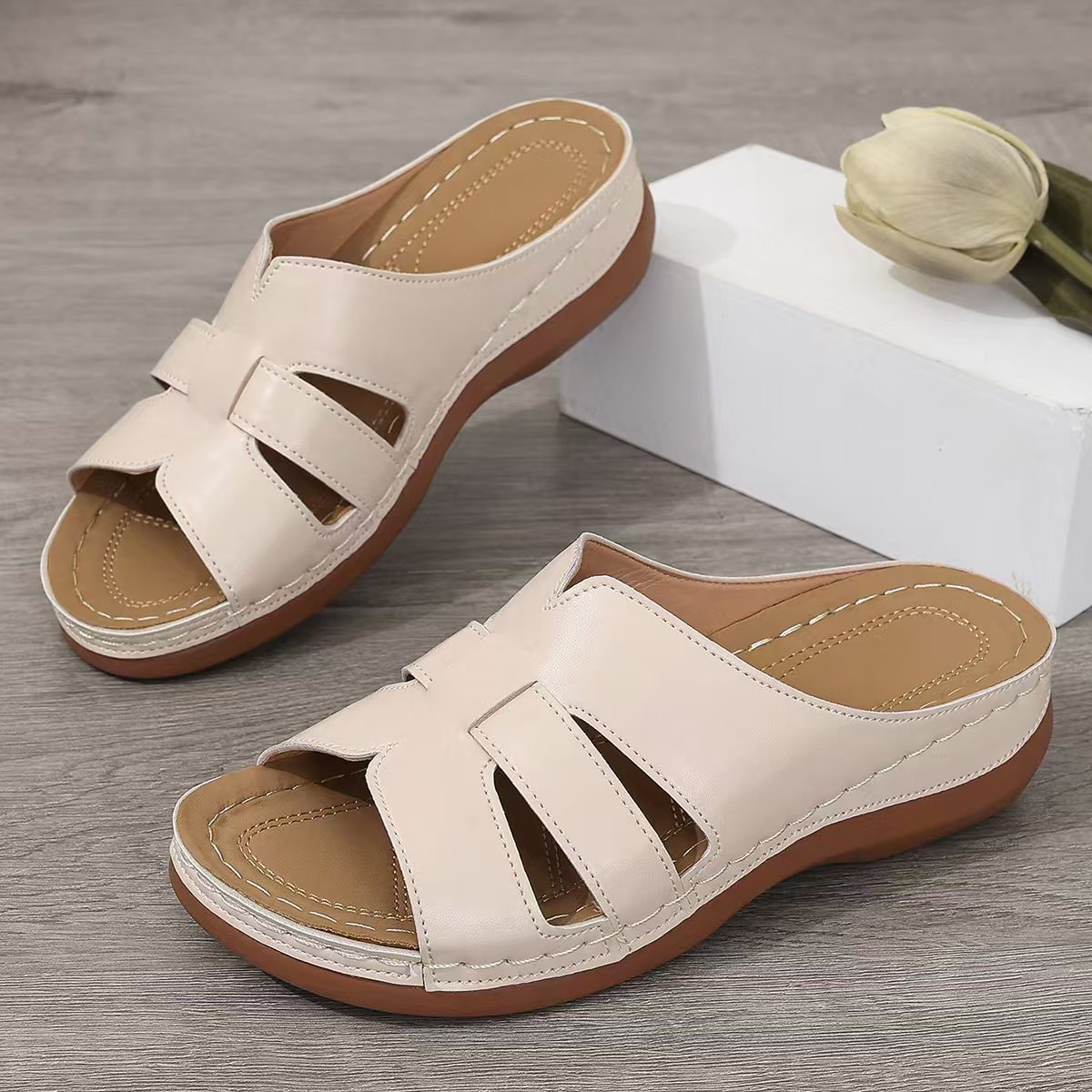 Velossa | Orthopedische lederen sandalen voor dames - open teen, slip-on, steunzolen