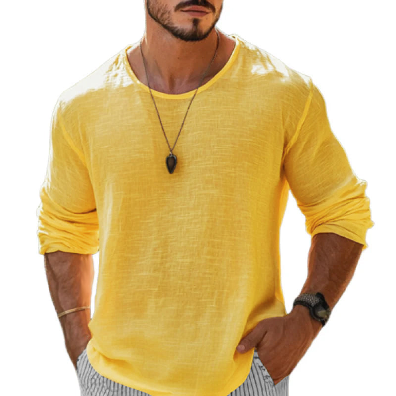Barent | Heren T-shirt Katoen Linnen met Lange Mouwen - Casual Losjes, Ademend Lichtgewicht Top