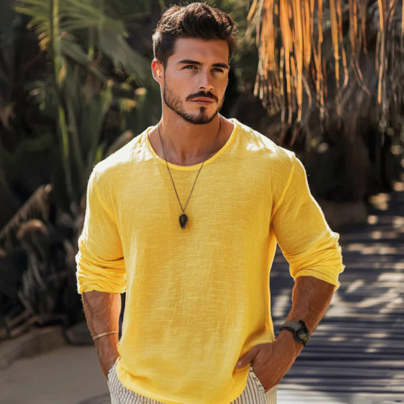 Barent | Heren T-shirt Katoen Linnen met Lange Mouwen - Casual Losjes, Ademend Lichtgewicht Top