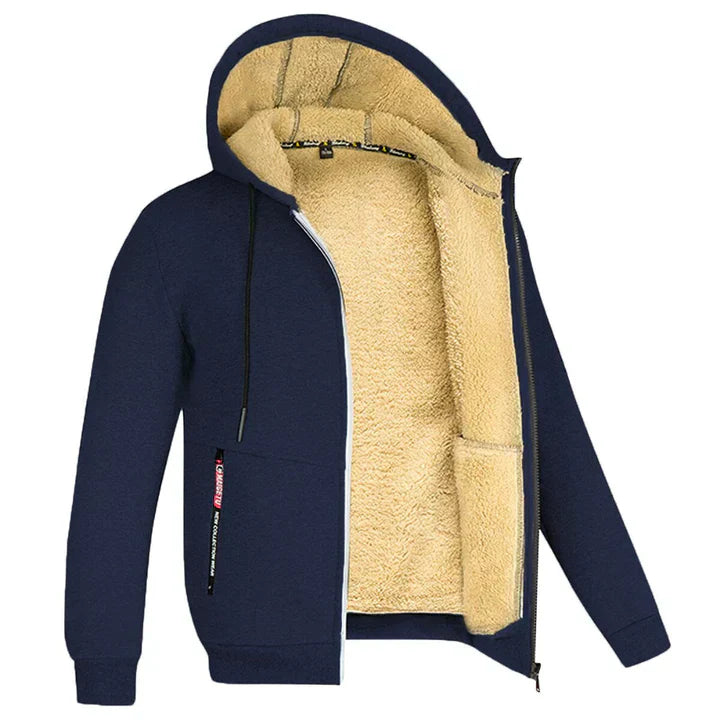 Quillon | Heren fleece hoodie met ritssluiting en schapenvachtvoering – Warme casual winterjas
