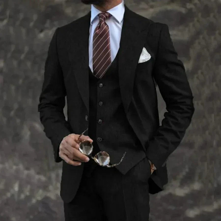 Henricus | Herenpak 3-delig linnen - Elegante blazer, colbert & pantalonset, lichtgewicht formele outfit
