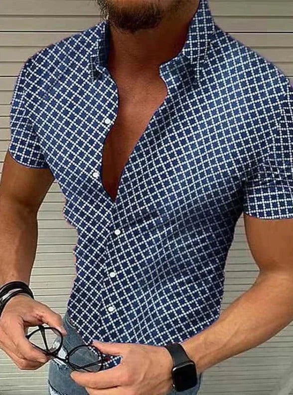 Davoren | Gedrukt herenoverhemd met korte mouwen - Casual button-up zomeroverhemd