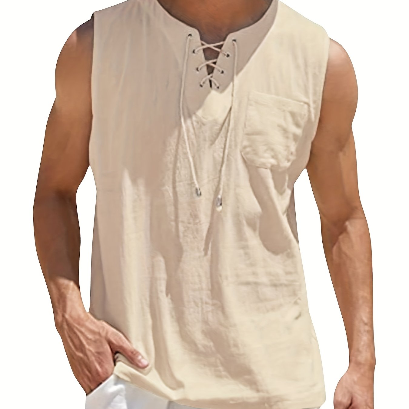 Morten | Katoenen linnen mouwloze V-hals tanktop voor heren - lichtgewicht zomershirt