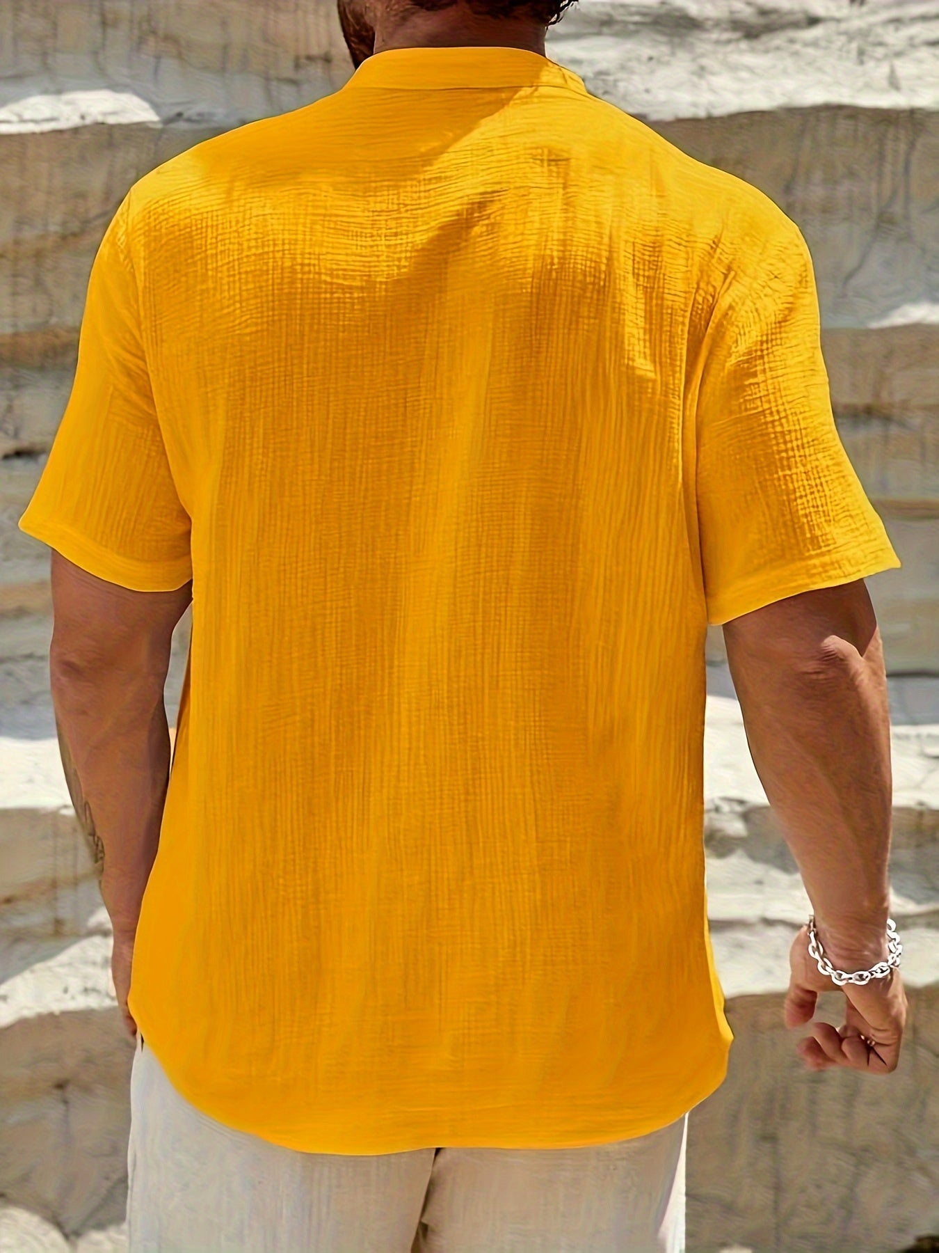 Artur | Casual katoenen herenhemd met Henley - korte mouwen, zomerstrandkleding