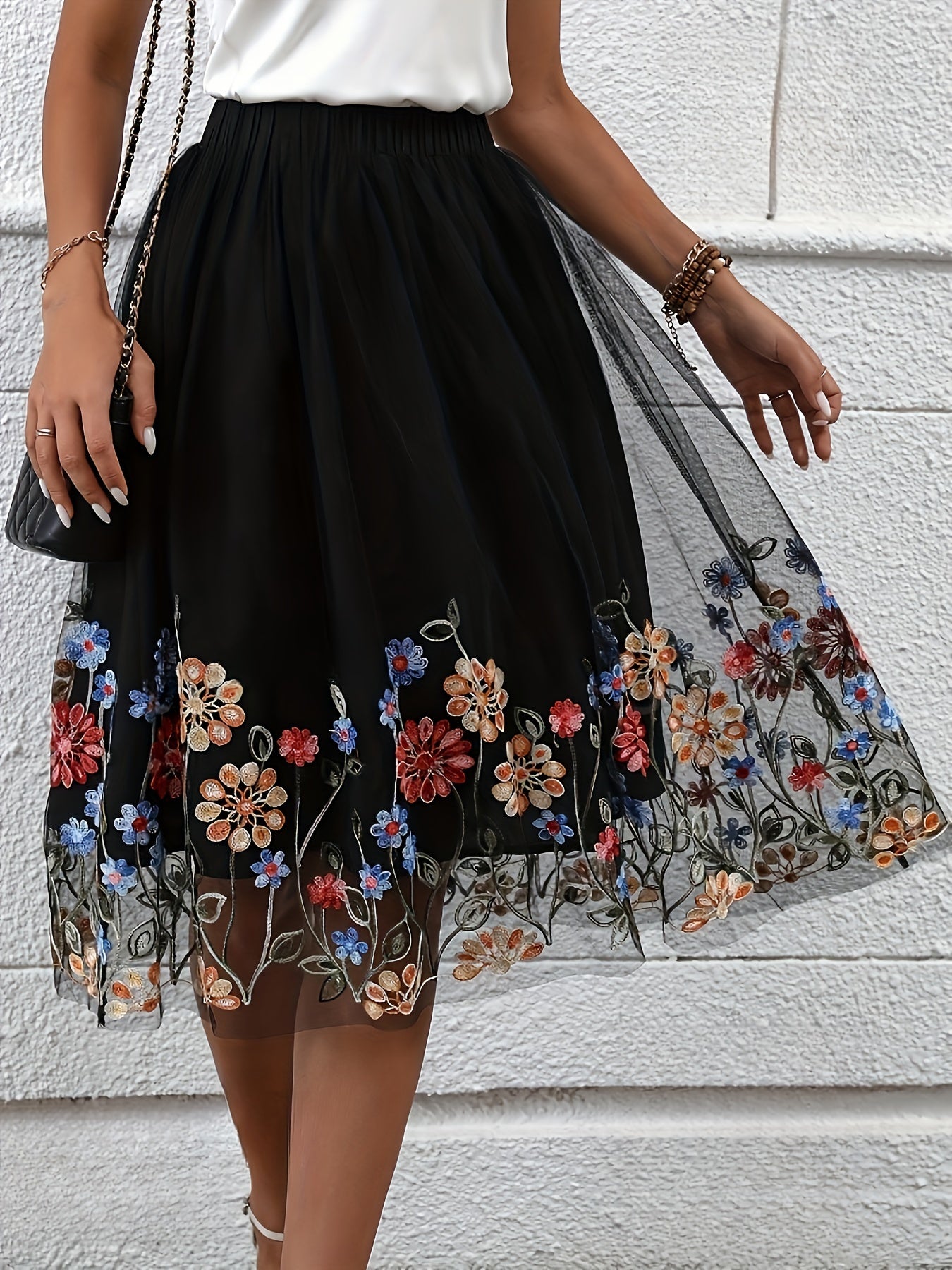Reeva | Geborduurde Mesh Midi rok voor dames - Elegante mode
