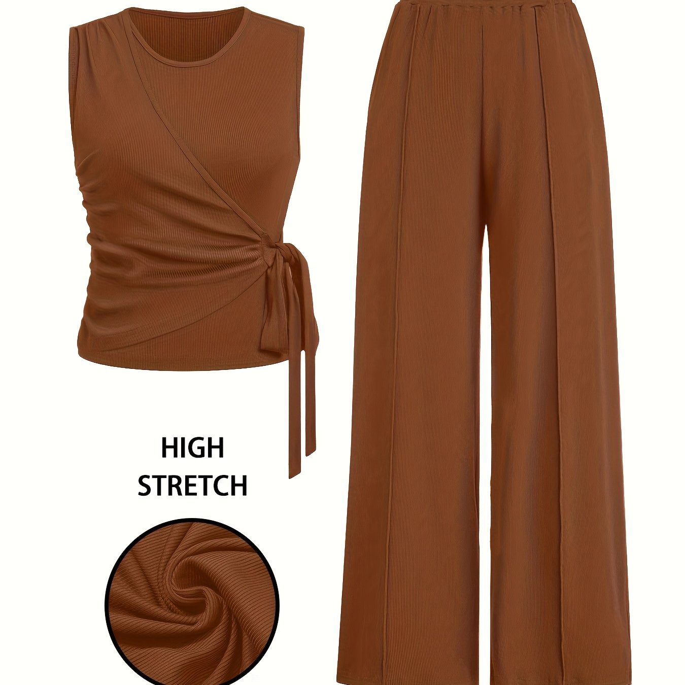Blyra | 2-Delige geribde mouwloze top en wijde broek voor dames - zomerse lounge outfit