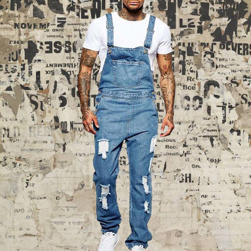 Thalion | Heren ripped denim overall - Casual loose-fit distressed jeans jumpsuit