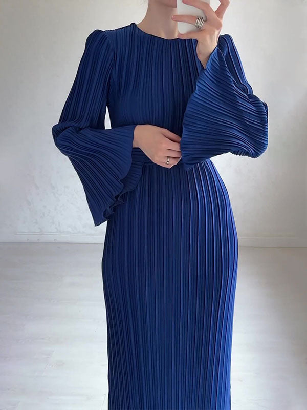 Evette | Geplooide Maxi Dress met lange mouwen - Elegante, vloeiende jurk