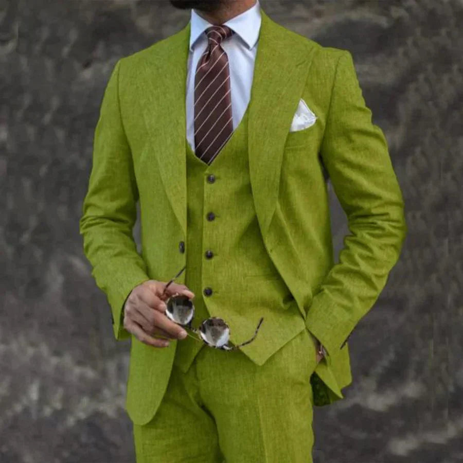 Henricus | Herenpak 3-delig linnen - Elegante blazer, colbert & pantalonset, lichtgewicht formele outfit