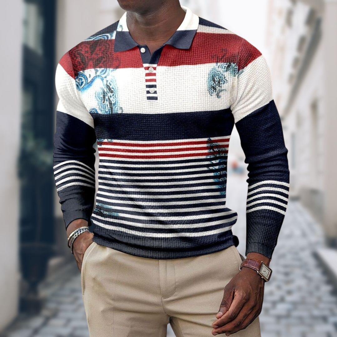 Slavko | Herenpoloshirt met patchwork en lange mouwen - Casual, stijlvol en zacht katoenmix