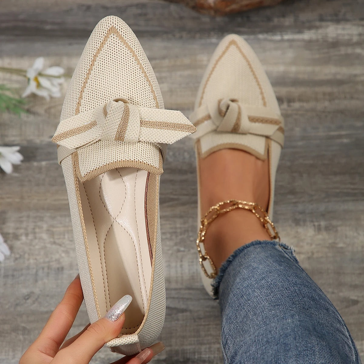 Brelle | Damesflats met spitse tenen - gedempte, ademende slip-on schoenen