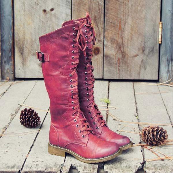 Naima | Kniehoge dameslaarzen in vintage leer - lace-up, orthopedisch comfort