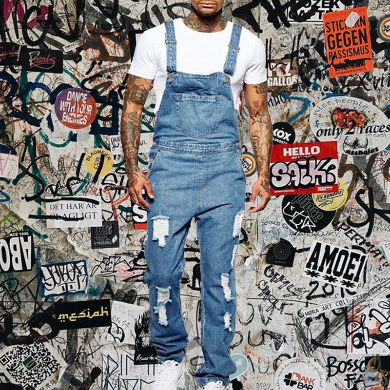 Thalion | Heren ripped denim overall - Casual loose-fit distressed jeans jumpsuit