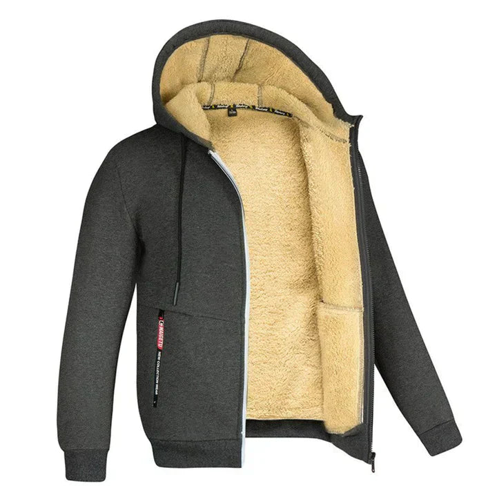 Quillon | Heren fleece hoodie met ritssluiting en schapenvachtvoering – Warme casual winterjas
