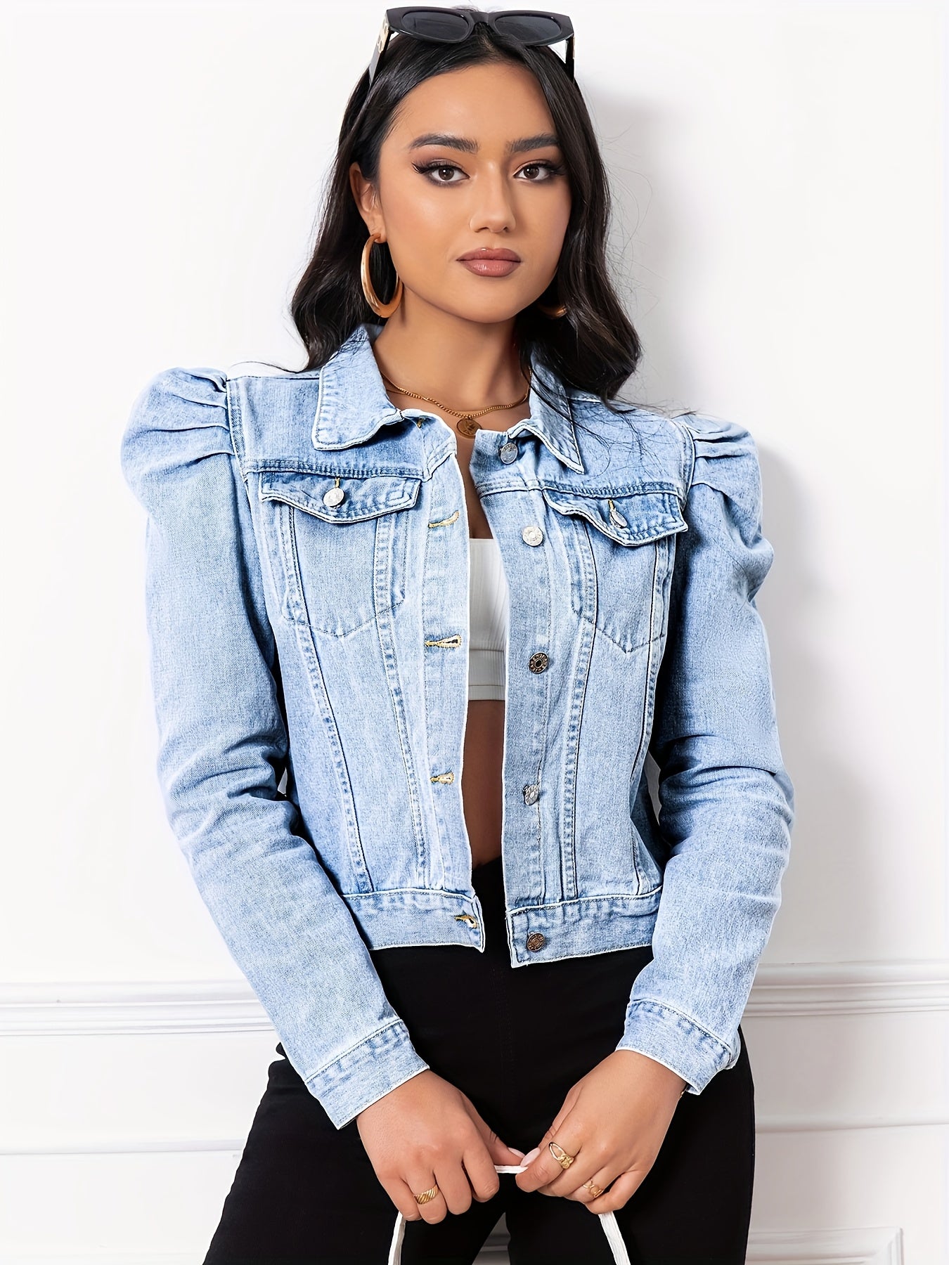 Floriane | Elegante denim damesjas - pofmouw, casual en chique bovenkleding