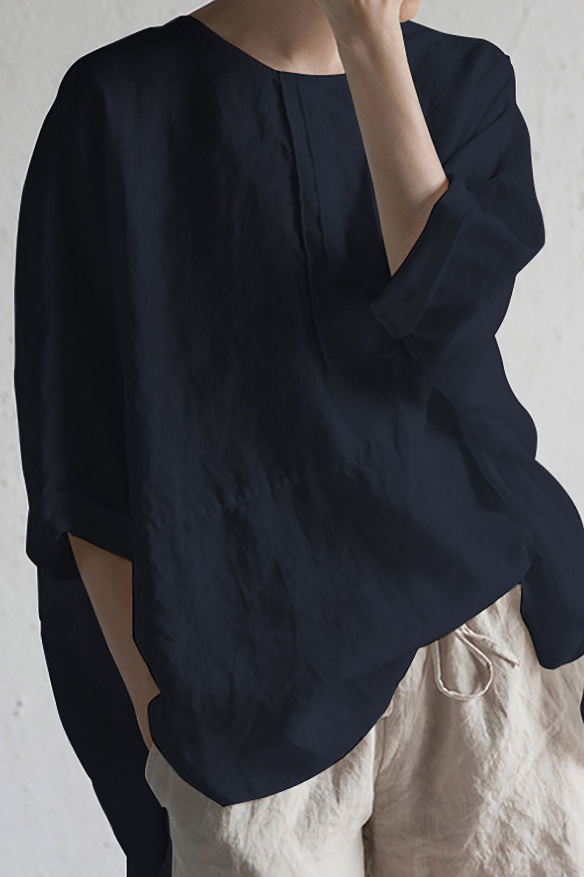 Verina | Losse linnen damesblouse - Ademende, halflange mouwen, lichtgewicht top