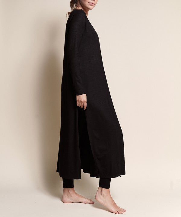 Juneth | Lang lichtgewicht gebreid damesvest van bamboe - ademend Maxi vest met open voorkant