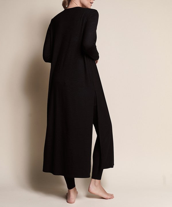 Juneth | Lang lichtgewicht gebreid damesvest van bamboe - ademend Maxi vest met open voorkant