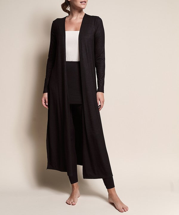 Juneth | Lang lichtgewicht gebreid damesvest van bamboe - ademend Maxi vest met open voorkant