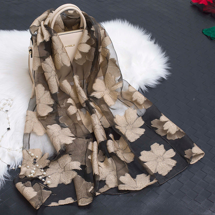 SilkPetalia | Zijden Vrouwen Sjaal met Gesneden Bloem Hol Ontwerp - Lichtgewicht, Elegant, Zacht