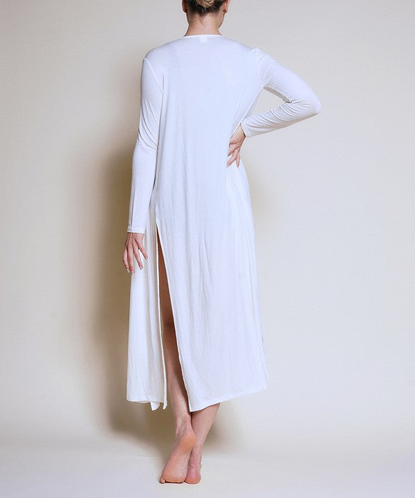 Juneth | Lang lichtgewicht gebreid damesvest van bamboe - ademend Maxi vest met open voorkant