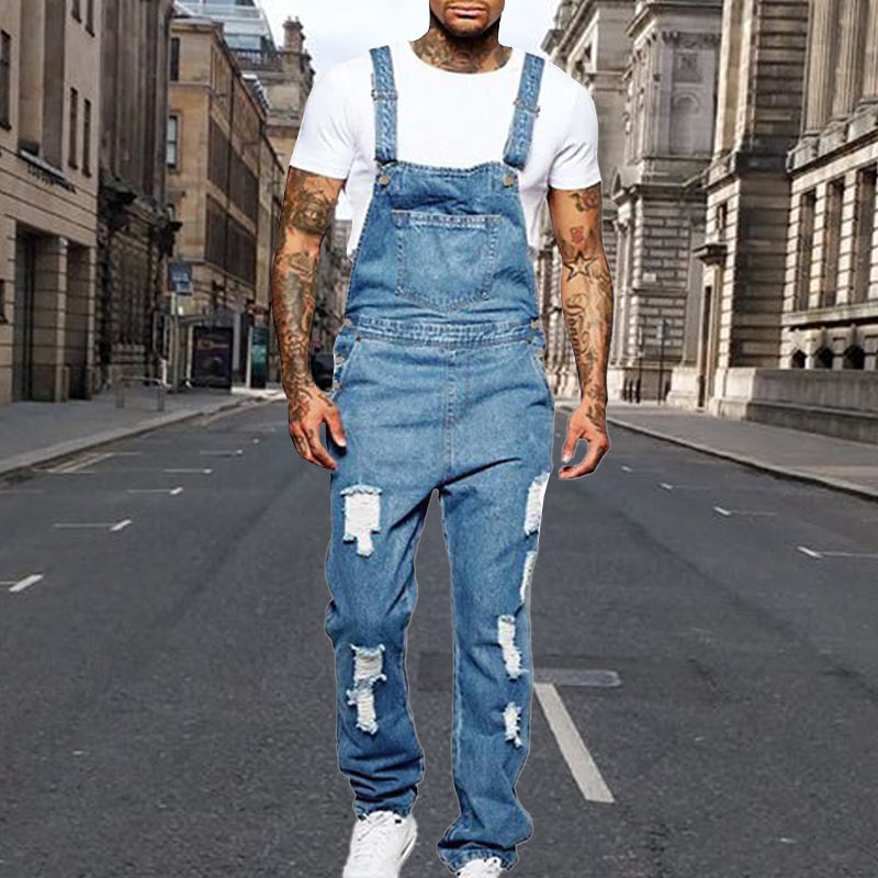 Thalion | Heren ripped denim overall - Casual loose-fit distressed jeans jumpsuit