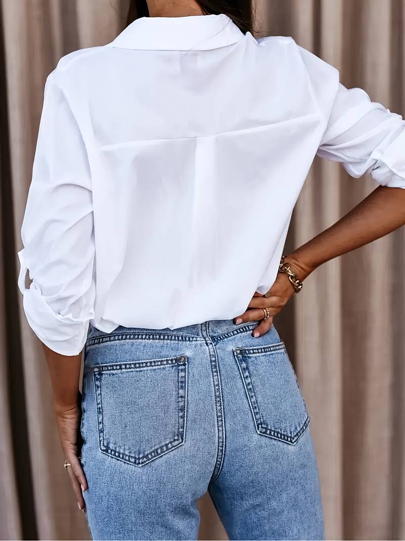 Yalenne | Klassiek overhemd met knoopsluiting voor dames - Lange mouwen, mouwen oprollen, casual & kantoorblouse