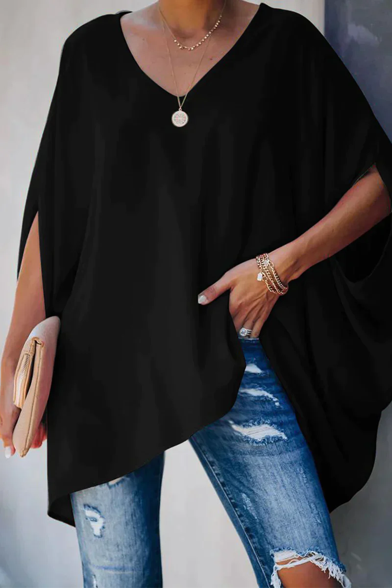 Sofie | Elegante losvallende damesblouse - wijd uitgesneden top met lange mouwen