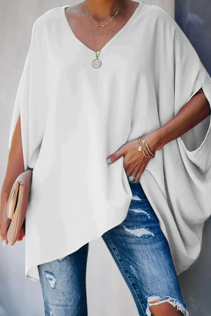 Sofie | Elegante losvallende damesblouse - wijd uitgesneden top met lange mouwen