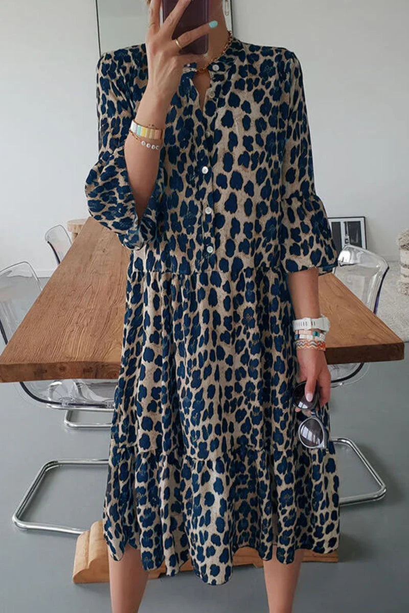 Svea | Soepel vallende jurk met luipaardprint - Elegante A-lijn jurk met 1/4 mouwen voor dames