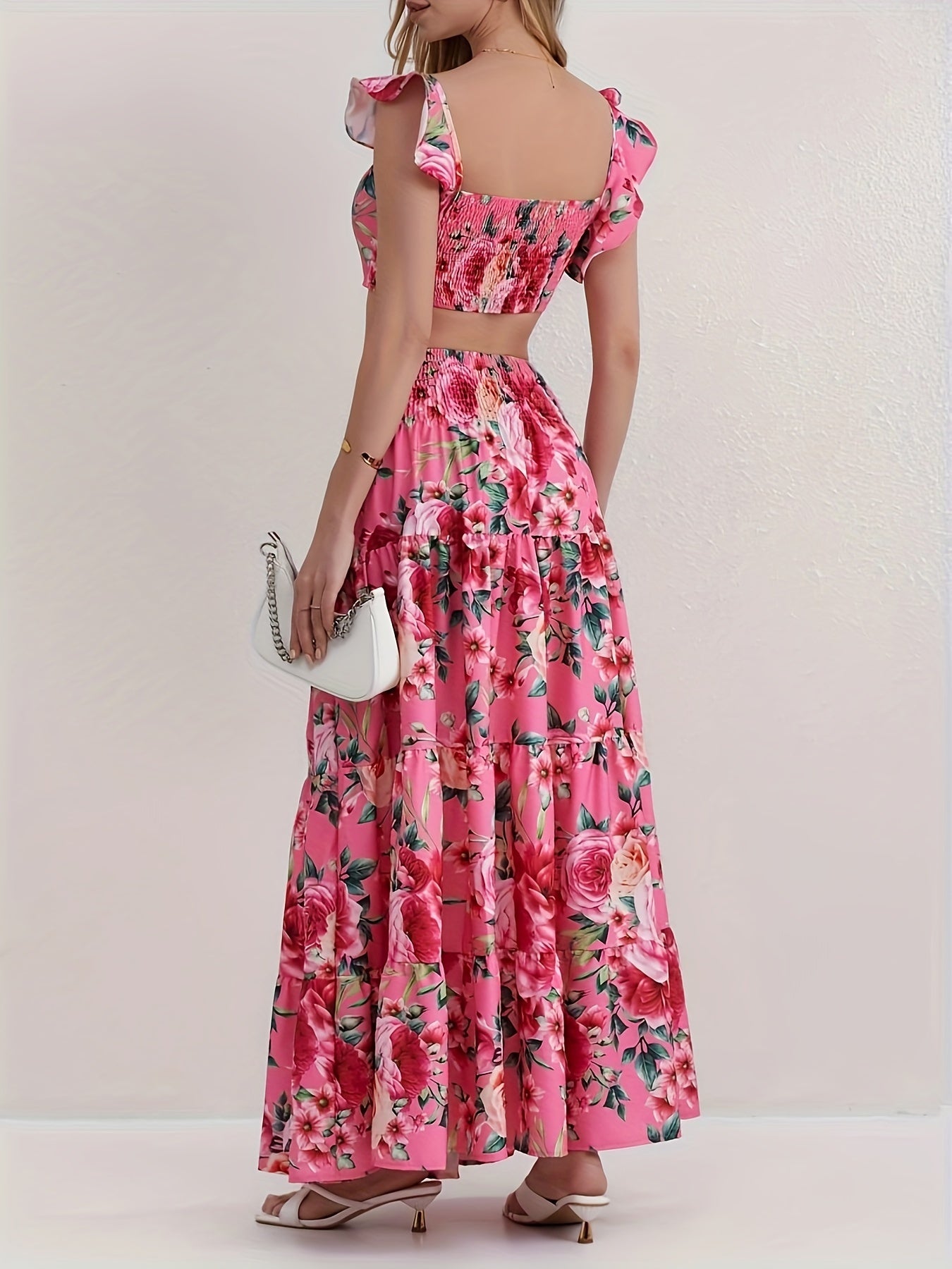 Uletta | Tweedelige set met bloemenprint, top en rok met ruches