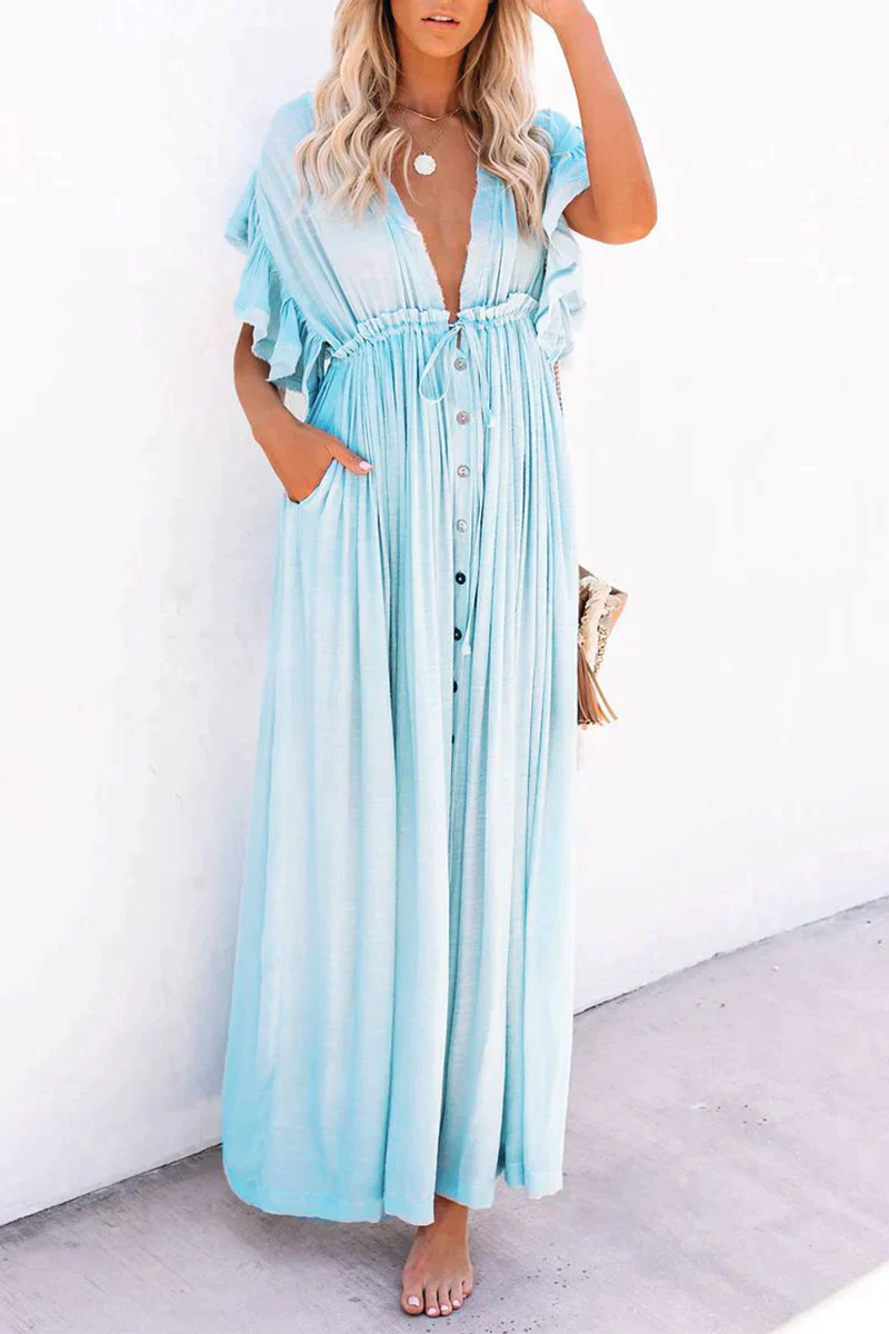 Briseya | Vrouwen Lange Mouw Vlinder Maxi Jurk - Elegante V-Hals Jurk