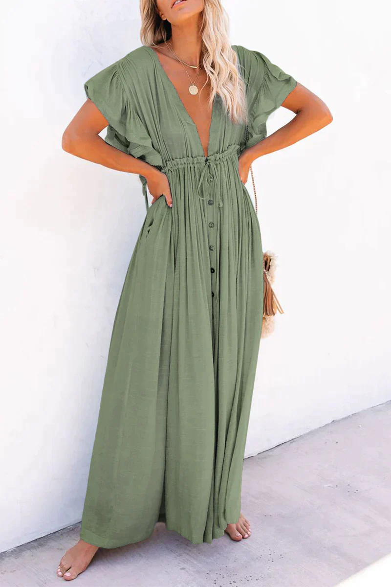 Briseya | Vrouwen Lange Mouw Vlinder Maxi Jurk - Elegante V-Hals Jurk