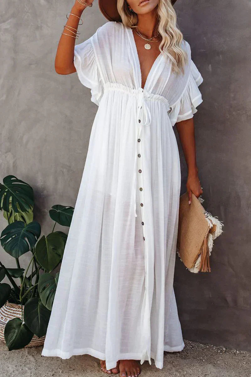 Briseya | Vrouwen Lange Mouw Vlinder Maxi Jurk - Elegante V-Hals Jurk