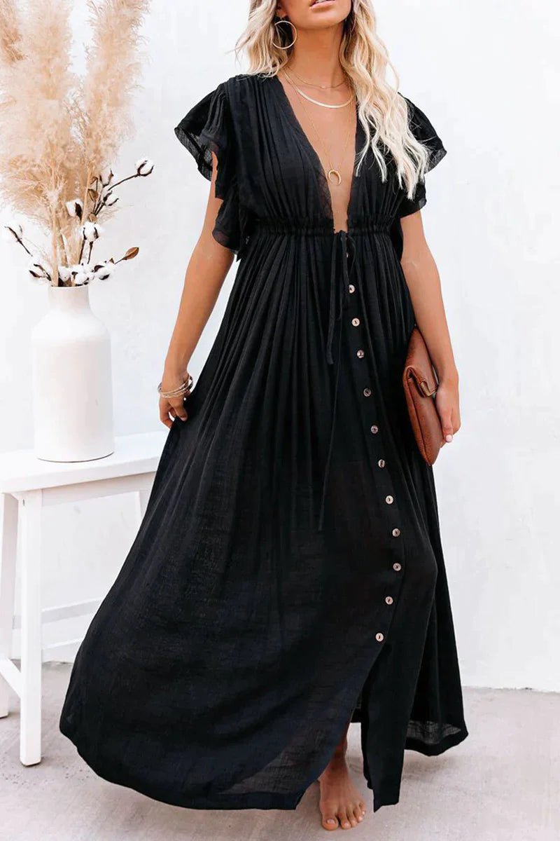 Briseya | Vrouwen Lange Mouw Vlinder Maxi Jurk - Elegante V-Hals Jurk