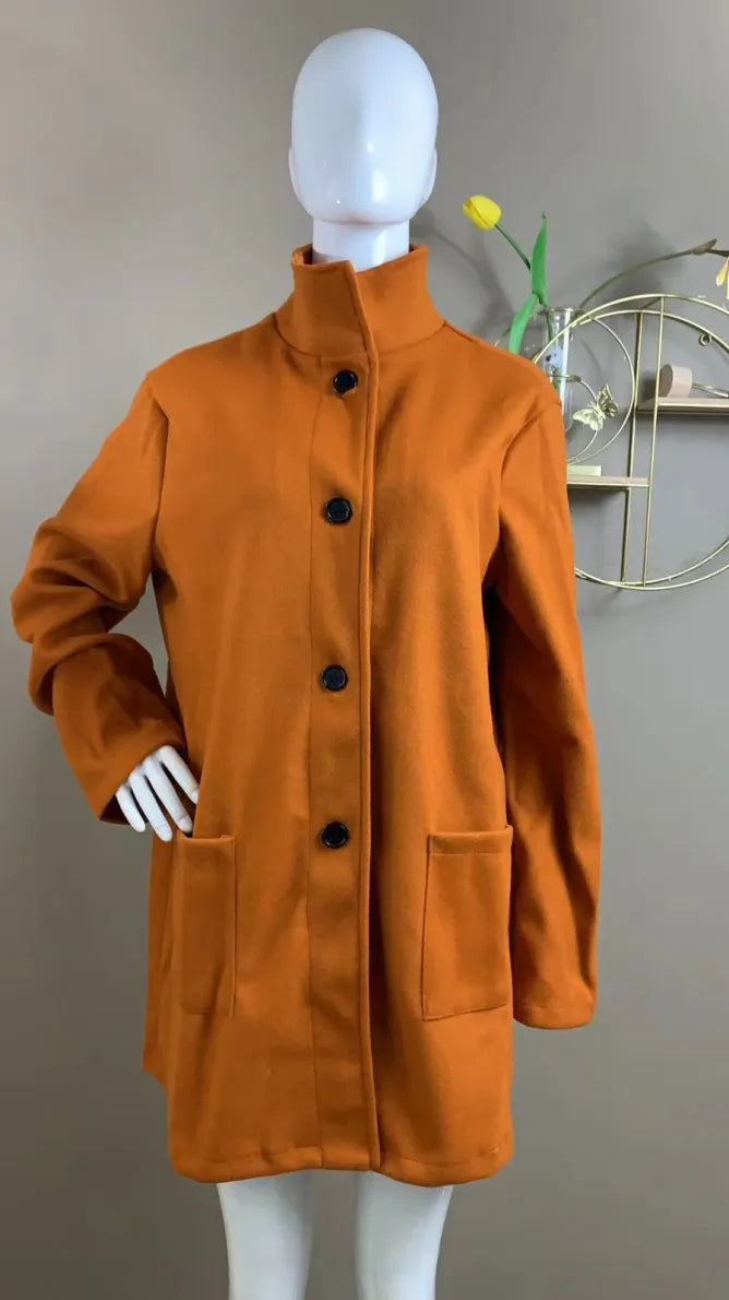 Orinda | Elegante lange damesjas met knoopsluiting - getailleerd, casual en chique bovenkleding
