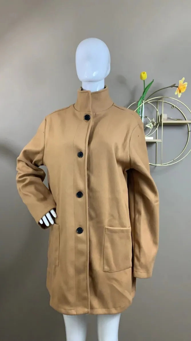 Orinda | Elegante lange damesjas met knoopsluiting - getailleerd, casual en chique bovenkleding