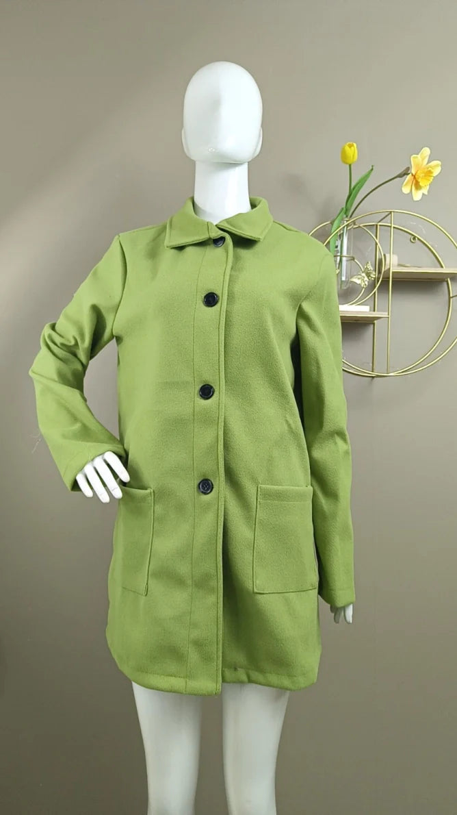 Orinda | Elegante lange damesjas met knoopsluiting - getailleerd, casual en chique bovenkleding