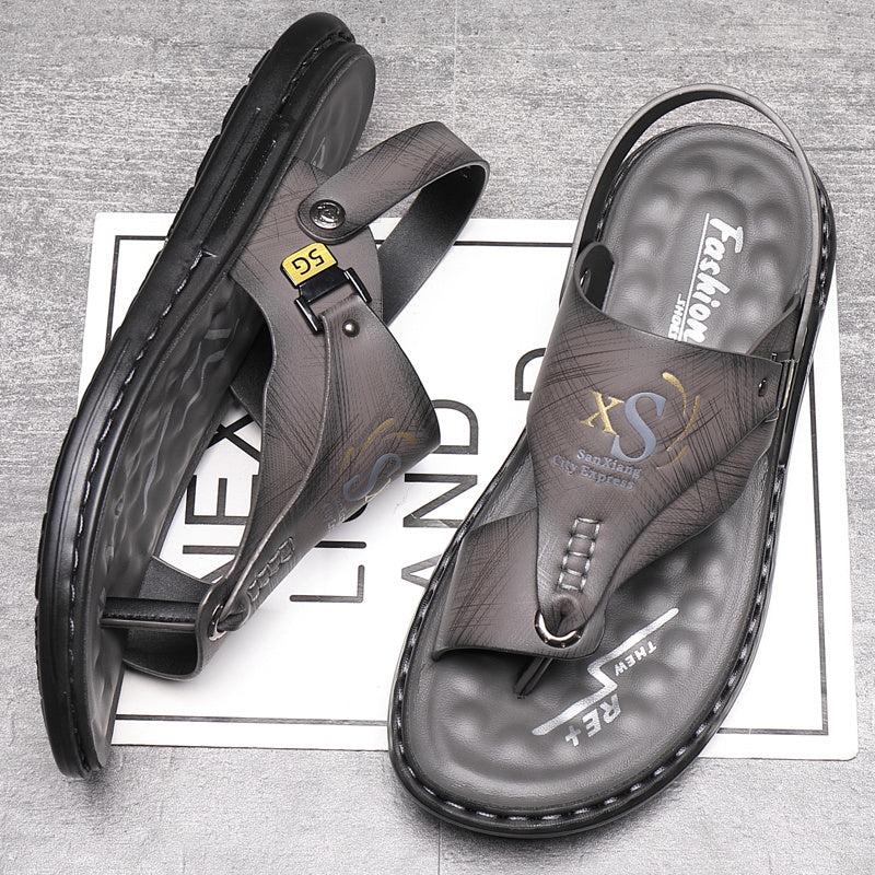 Xhavit | Heren sandalen van echt leer met teenlus hakband - comfortabel en casual