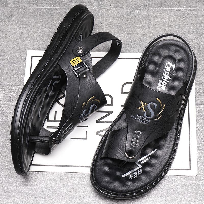 Xhavit | Heren sandalen van echt leer met teenlus hakband - comfortabel en casual